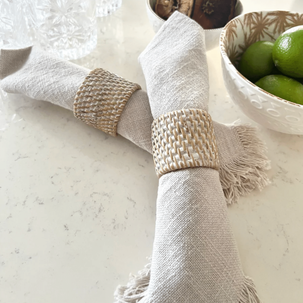 Rattan Napkin Ring White Wash Mint at Martinborough
