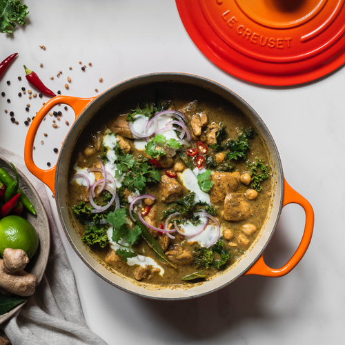 Gingery Black Pepper Chicken Curry with Kale and Chickpeas