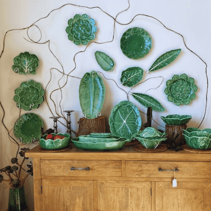 Cabbage Leaf Platter with Inset Bowl /Green