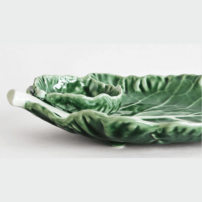 Cabbage Leaf Platter with Inset Bowl /Green