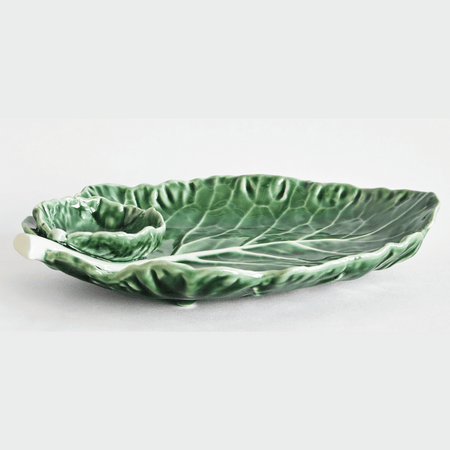 Cabbage Leaf Platter with Inset Bowl /Green