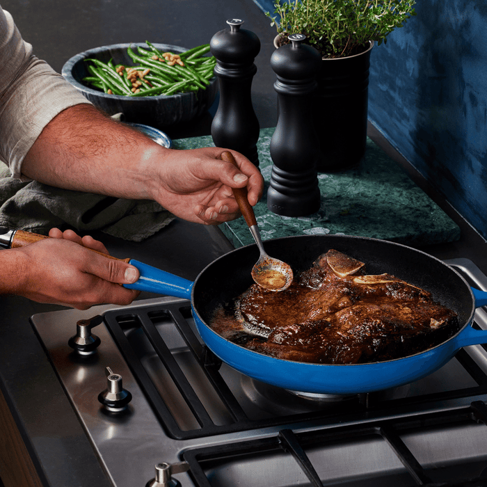 Le Creuset Cast Iron Frying Pan with Wooden Handle 28cm - Moore Wilson's